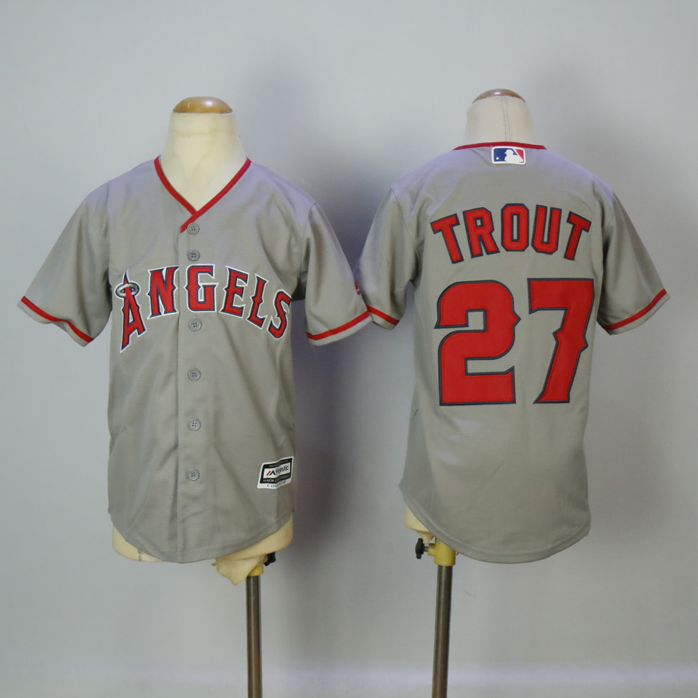 Youth Los Angeles Angels #27 Trout Grey MLB Jerseys